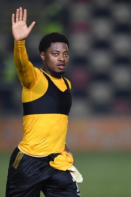 040325 - Newport County v Gillingham - Sky Bet League 2 - Bobby Kamwa of Newport County celebrates the win at full time