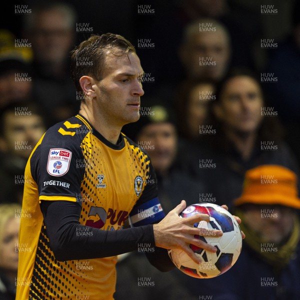 191122 - Newport County v Gillingham - Sky Bet League 2 - Mickey Demetriou of Newport County prepares to take a throw in