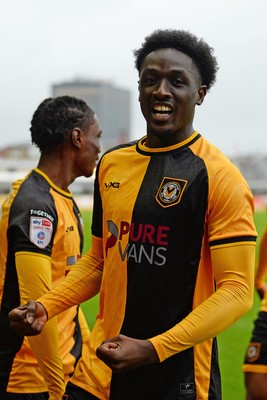 200925 - Newport County v Gillingham - Sky Bet League 2 - Nathan Opoku of Newport County celebrates after he scores the first goal of the game