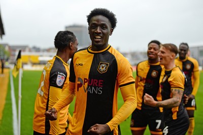 200925 - Newport County v Gillingham - Sky Bet League 2 - Nathan Opoku of Newport County celebrates after he scores the first goal of the game