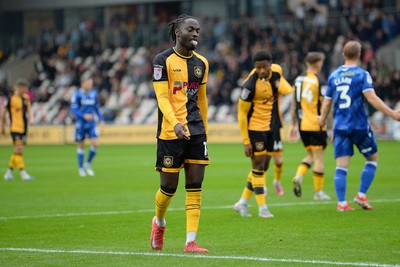 200925 - Newport County v Gillingham - Sky Bet League 2 - Cameron Antwi of Newport County is fouled in the box by Andy Smith of Gillingham and receives a penalty
