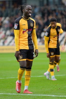200925 - Newport County v Gillingham - Sky Bet League 2 - Cameron Antwi of Newport County is fouled in the box by Andy Smith of Gillingham and receives a penalty