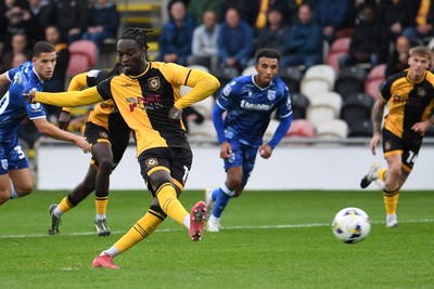 200925 - Newport County v Gillingham - Sky Bet League 2 - Cameron Antwi of Newport County has his penalty saved from the spot