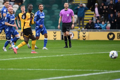 200925 - Newport County v Gillingham - Sky Bet League 2 - Cameron Antwi of Newport County has his penalty saved from the spot