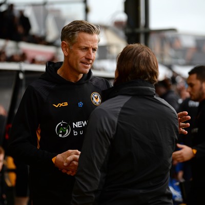 200925 - Newport County v Gillingham - Sky Bet League 2 - Newport County Manager, David Hughes and Gareth Ainsworth, Gillingham Manager