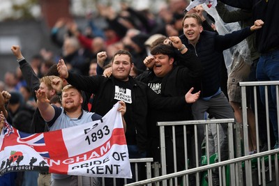 200925 - Newport County v Gillingham - Sky Bet League 2 - Gillingham fans after their side takes the lead