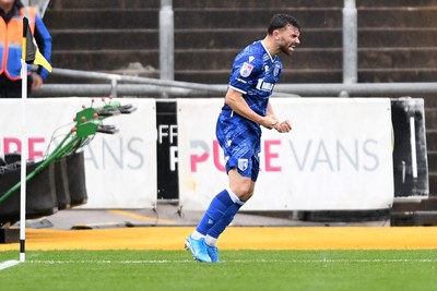200925 - Newport County v Gillingham - Sky Bet League 2 - Jonny Smith of Gillingham celebrates scoring a goal