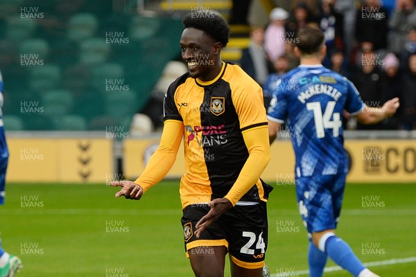 200925 - Newport County v Gillingham - Sky Bet League 2 - Nathan Opoku of Newport County celebrates after he scores the first goal of the game