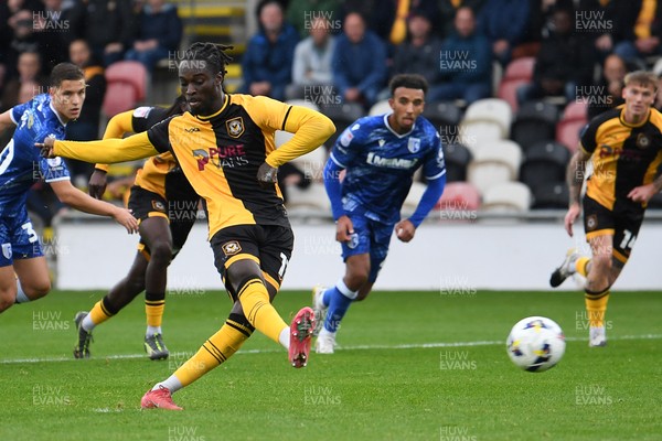 200925 - Newport County v Gillingham - Sky Bet League 2 - Cameron Antwi of Newport County has his penalty saved from the spot
