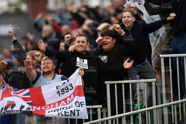 200925 - Newport County v Gillingham - Sky Bet League 2 - Gillingham fans after their side takes the lead