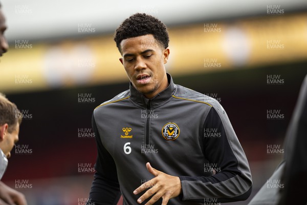 030922 - Newport County v Grimsby Town - Sky Bet League 2 - Priestley Farquharson of Newport County during the warm up