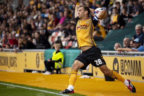 030922 - Newport County v Grimsby Town - Sky Bet League 2 - Mickey Demetriou of Newport County takes a throw in