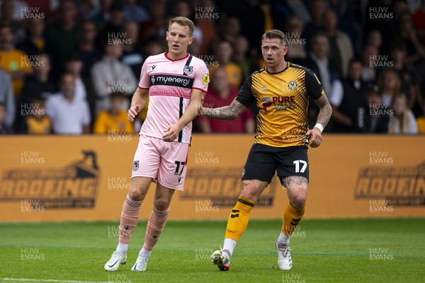 030922 - Newport County v Grimsby Town - Sky Bet League 2 - Bryn Morris of Grimsby Town with Scot Bennett of Newport County