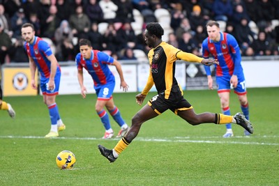 070226 - Newport County v Grimsby Town - Sky Bet League 2 - Nathan Opoku of Newport County misses his penalty