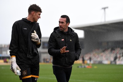 070226 - Newport County v Grimsby Town - Sky Bet League 2 - Jordan Wright of Newport County and Newport County Head Coach, Christian Fuchs