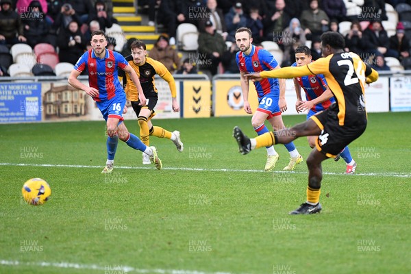 070226 - Newport County v Grimsby Town - Sky Bet League 2 - Nathan Opoku of Newport County misses his penalty