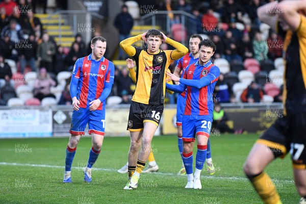 070226 - Newport County v Grimsby Town - Sky Bet League 2 - James Crole of Newport County goes close
