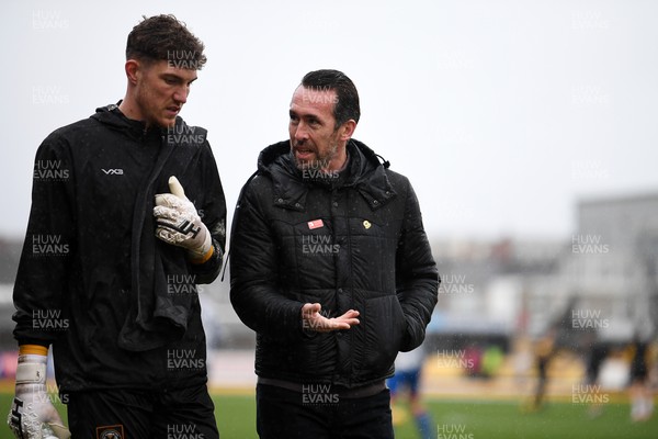 070226 - Newport County v Grimsby Town - Sky Bet League 2 - Jordan Wright of Newport County and Newport County Head Coach, Christian Fuchs