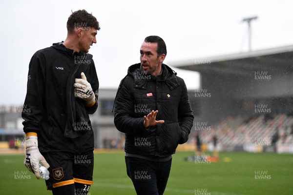 070226 - Newport County v Grimsby Town - Sky Bet League 2 - Jordan Wright of Newport County and Newport County Head Coach, Christian Fuchs