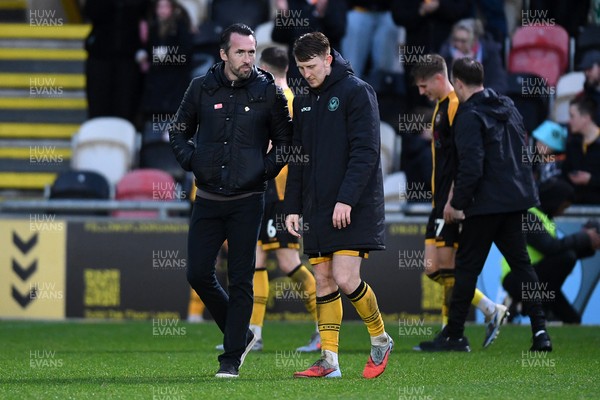 070226 - Newport County v Grimsby Town - Sky Bet League 2 - Newport County Head Coach, Christian Fuchs and Ged Garner of Newport County at full time