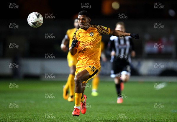 201119 - Newport County v Grimsby Town - FA Cup - Tristan Abrahams of Newport County gets into space