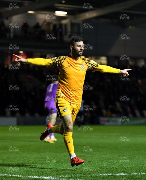201119 - Newport County v Grimsby Town - FA Cup - Padraig Amond of Newport County celebrates scoring goal
