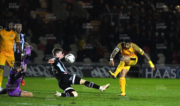 201119 - Newport County v Grimsby Town - FA Cup - Joss Labadie of Newport County scores goal