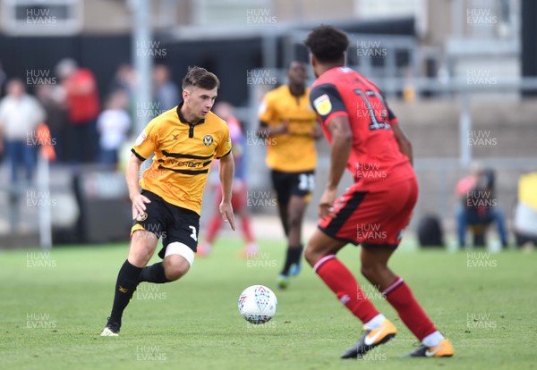 250818 - Newport County v Grimsby Town - SkyBet League 2 - Mark Harris of Newport County gets into space