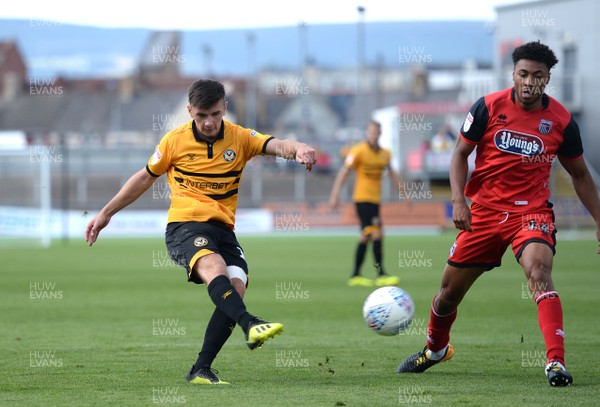 250818 - Newport County v Grimsby Town - SkyBet League 2 - Mark Harris of Newport County tries shot at goal