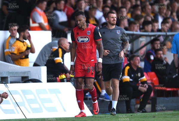 250818 - Newport County v Grimsby Town - SkyBet League 2 - Wes Thomas of Grimsby Town leaves the field after being shown a red card