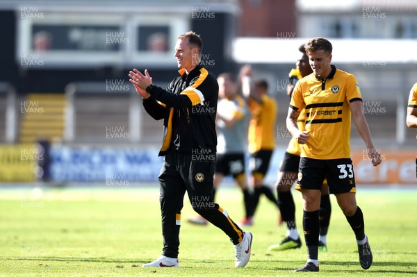 250818 - Newport County v Grimsby Town - SkyBet League 2 - Newport County manager Michael Flynn at the end of the game