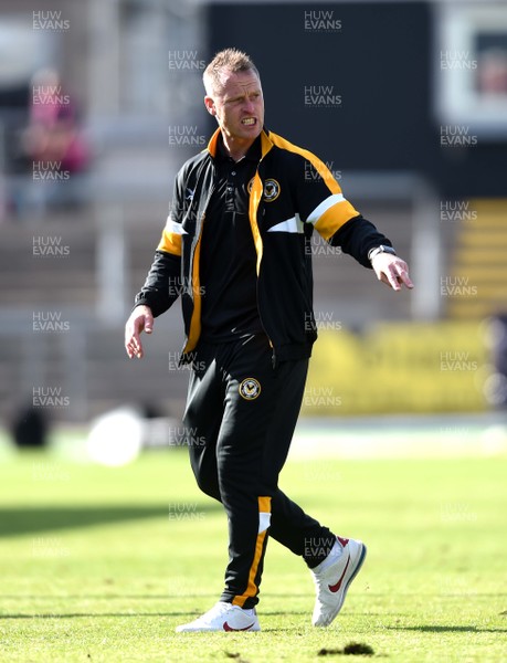 250818 - Newport County v Grimsby Town - SkyBet League 2 - Newport County manager Michael Flynn at the end of the game