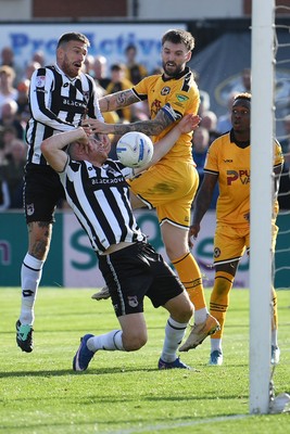 260926 - Newport County v Grimsby Town - Sky Bet League 2 - Kyle Cameron of Newport County has a head at goal
