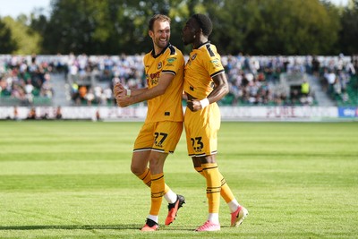 260926 - Newport County v Grimsby Town - Sky Bet League 2 - Christian Doidge of Newport County celebrates scoring a goal with team mates