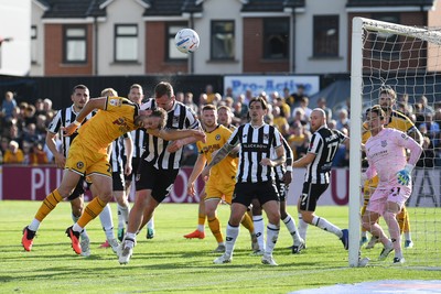 260926 - Newport County v Grimsby Town - Sky Bet League 2 - Christian Doidge of Newport County heads on goal