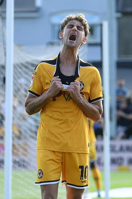 260926 - Newport County v Grimsby Town - Sky Bet League 2 - Harrison Biggins of Newport County reacts after missing a chance