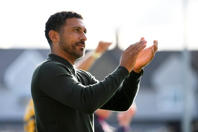260926 - Newport County v Grimsby Town - Sky Bet League 2 - Newport County Head Coach, Hayden Mullins celebrates at full time