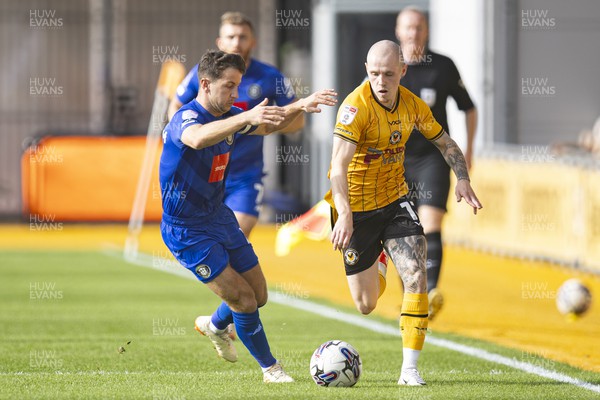 071023 - Newport County v Harrogate Town - Sky Bet League 2 - James Waite of Newport County in action against Josh Falkingham of Harrogate Town