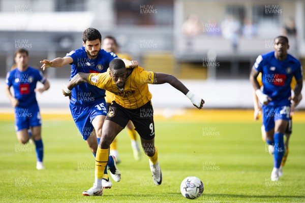 071023 - Newport County v Harrogate Town - Sky Bet League 2 - Omar Bogle of Newport County is fouled by Anthony O'Connor of Harrogate Town