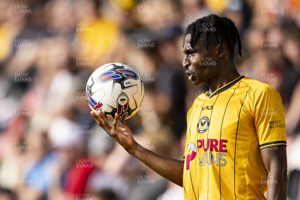 071023 - Newport County v Harrogate Town - Sky Bet League 2 - Matty Bondswell of Newport County prepares to take a throw in
