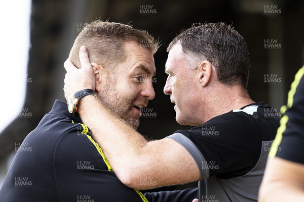 071023 - Newport County v Harrogate Town - Sky Bet League 2 - Harrogate Town manager Simon Weaver & Newport County manager Graham Coughlan ahead of kick off