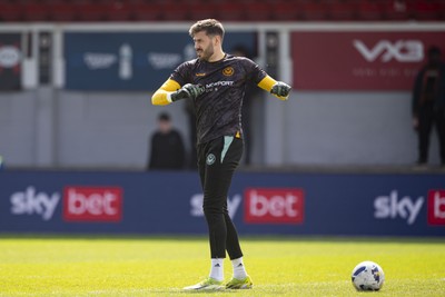 110426 - Newport County v Harrogate Town - Sky Bet League 2 - Newport County goalkeeper Shaun MacDonald during the warm up