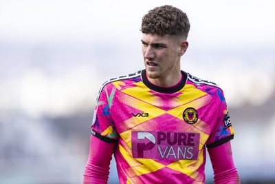 110426 - Newport County v Harrogate Town - Sky Bet League 2 - Newport County goalkeeper Jordan Wright during half time