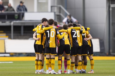 110426 - Newport County v Harrogate Town - Sky Bet League 2 - Newport County huddle ahead of kick off