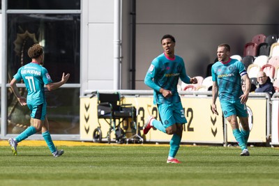 110426 - Newport County v Harrogate Town - Sky Bet League 2 - Jack Evans of Harrogate Town celebrates scoring his sides first goal