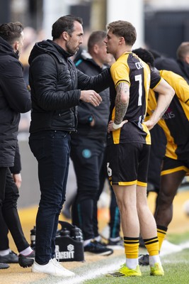 110426 - Newport County v Harrogate Town - Sky Bet League 2 - Newport County manager Christian Fuchs with James Crole of Newport County