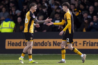 110426 - Newport County v Harrogate Town - Sky Bet League 2 - Joe Thomas of Newport County celebrates scoring his sides second goal with James Crole