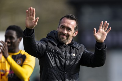 110426 - Newport County v Harrogate Town - Sky Bet League 2 - Newport County manager Christian Fuchs applauds the fans at full time