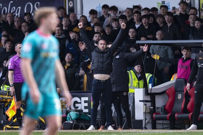 110426 - Newport County v Harrogate Town - Sky Bet League 2 - Newport County manager Christian Fuchs celebrates at full time