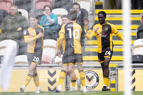 110426 - Newport County v Harrogate Town - Sky Bet League 2 - Nathan Opoku of Newport County celebrates scoring his sides first goal